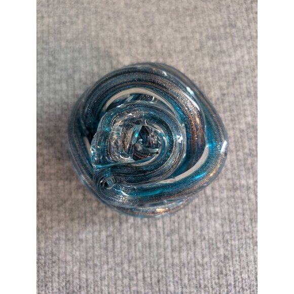 Art Glass Murano-Style Twisted/Infinity Knot Sculpture, Blue/Teal & Silver - Picture 3 of 4